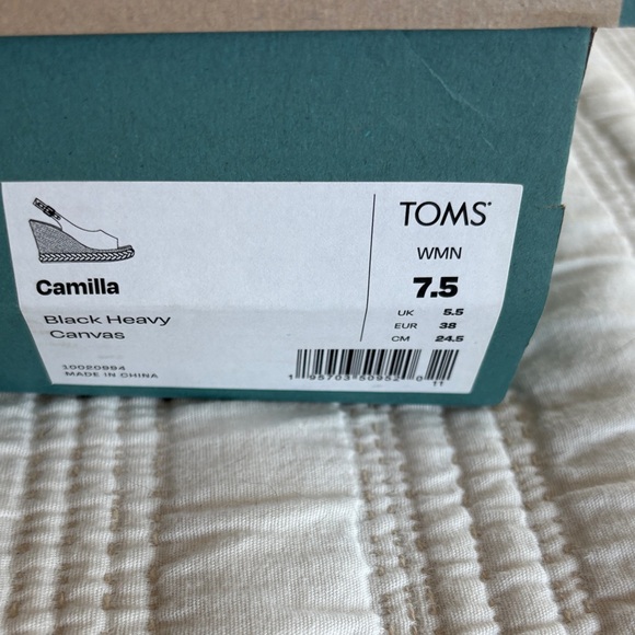NWOT TOMS Camilla Black Espadrille Wedges - Picture 2 of 5